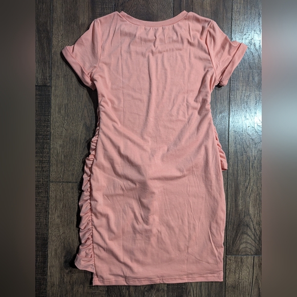 LILLUSORY Womens Front Wrap Short Sleeve Ruched T Shirt Dress Peach Coral Small - Picture 7 of 11